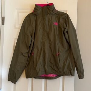 The North Face Olive Green Jacket with Pink Lining and Accents size Large